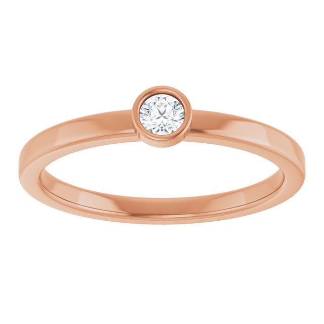 14K Gold Round Natural White Sapphire Bezel-Set Solitaire Ring - Rose Gold - view 3