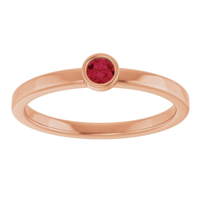 14K Gold Round Natural Ruby Bezel-Set Solitaire Ring - Rose Gold - view 3