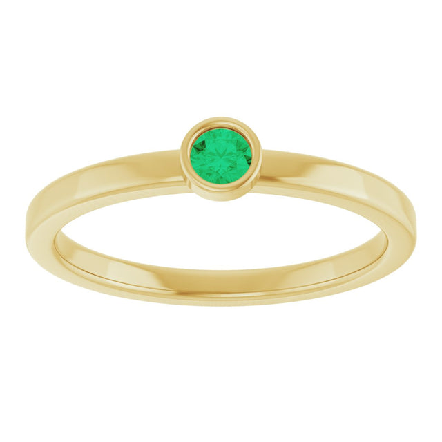 14K Gold Round Lab-Grown Emerald Bezel-Set Solitaire Ring - Yellow Gold - view 3