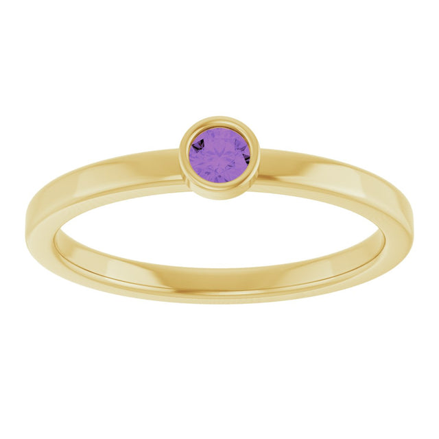 14K Gold Round Natural Amethyst Bezel-Set Solitaire Ring - Yellow Gold - view 3