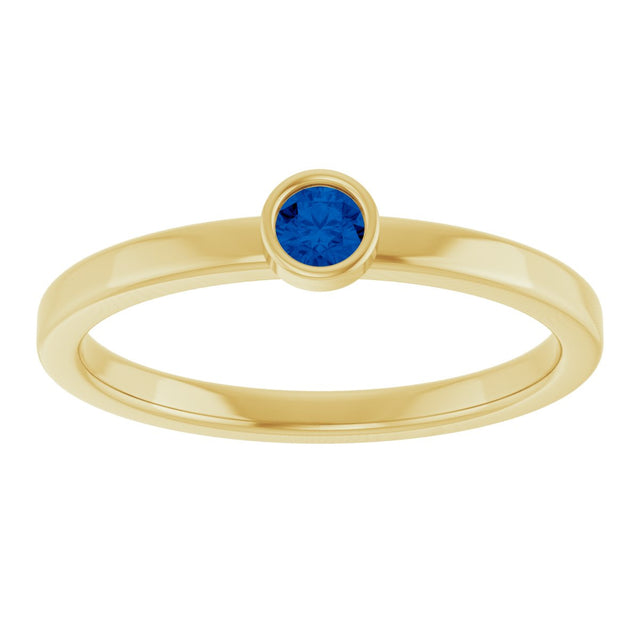 14K Gold Round Natural Blue Sapphire Bezel-Set Solitaire Ring - Yellow Gold - view 3