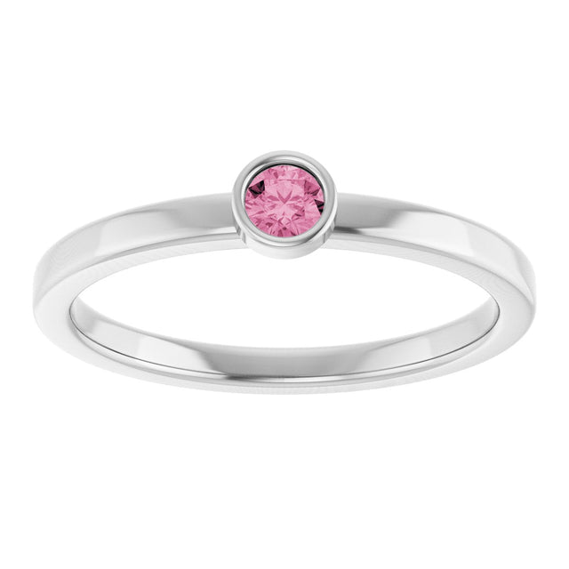 Platinum Round Natural Pink Tourmaline Bezel-Set Solitaire Ring - view 3