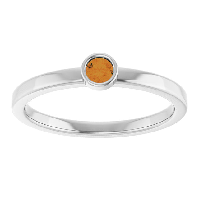 14K Gold Round Natural Citrine Bezel-Set Solitaire Ring - White Gold - view 3