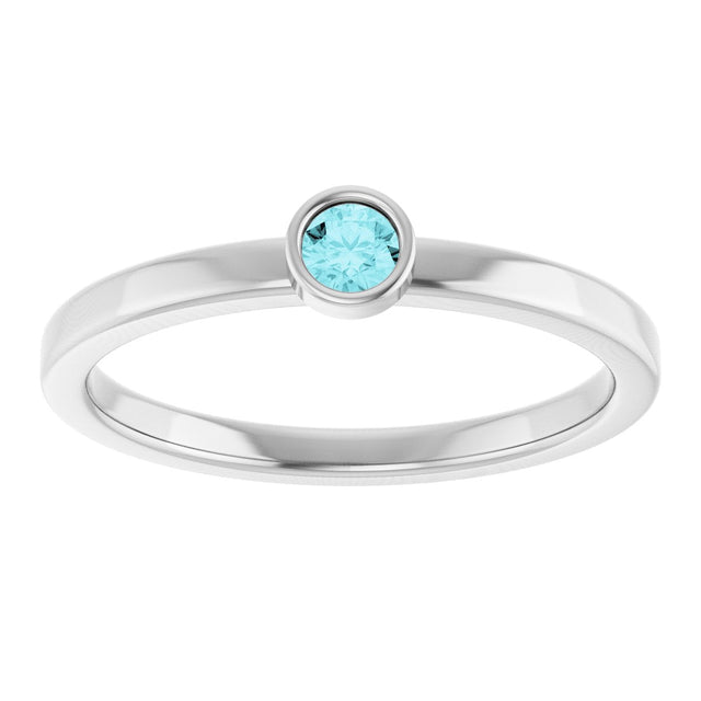 Platinum Round Natural Blue Zircon Bezel-Set Solitaire Ring - view 3