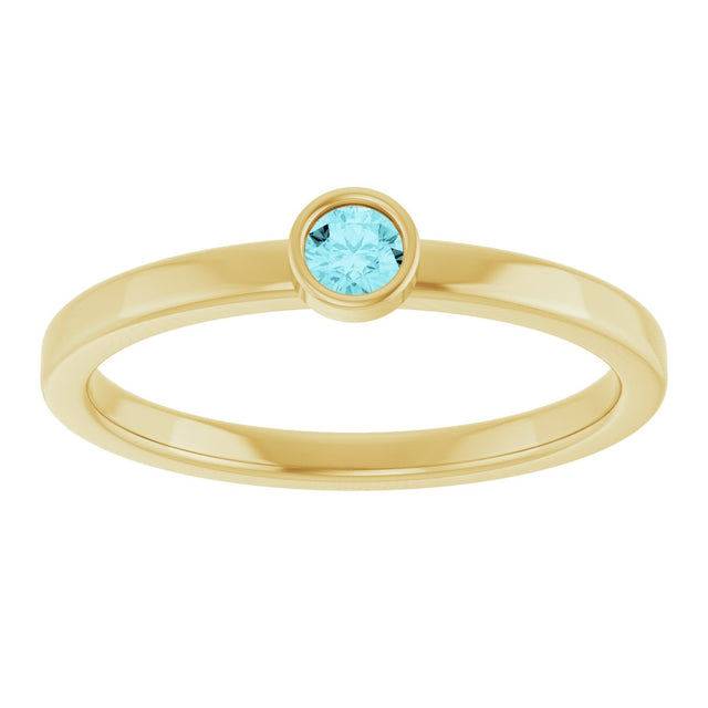 14K Gold Round Natural Blue Zircon Bezel-Set Solitaire Ring - Yellow Gold - view 3