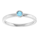14K Gold Round Natural Aquamarine Bezel-Set Solitaire Ring - White Gold - view 3