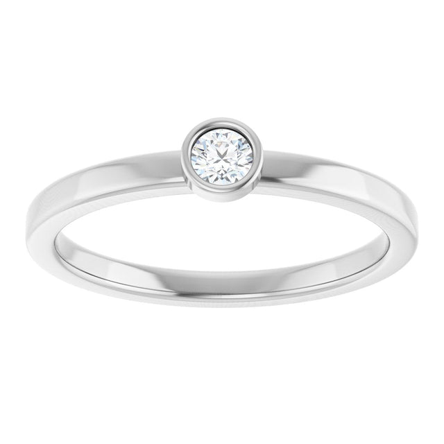 Platinum Round Natural White Sapphire Bezel-Set Solitaire Ring - view 3