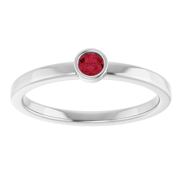 14K Gold Round Lab-Grown Ruby Bezel-Set Solitaire Ring - White Gold - view 3