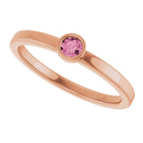 14K Gold Round Natural Pink Tourmaline Bezel-Set Solitaire Ring - Rose Gold - view 5