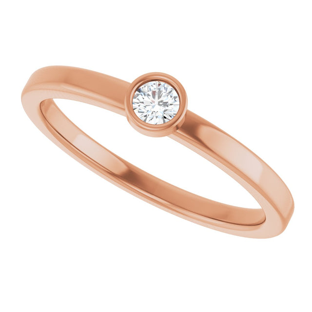 14K Gold Round Natural White Sapphire Bezel-Set Solitaire Ring - Rose Gold - view 5