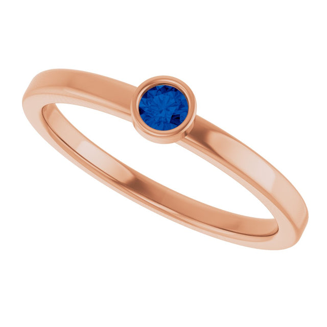 14K Gold Round Natural Blue Sapphire Bezel-Set Solitaire Ring - Rose Gold - view 5