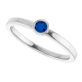 Platinum Round Natural Blue Sapphire Bezel-Set Solitaire Ring - view 5