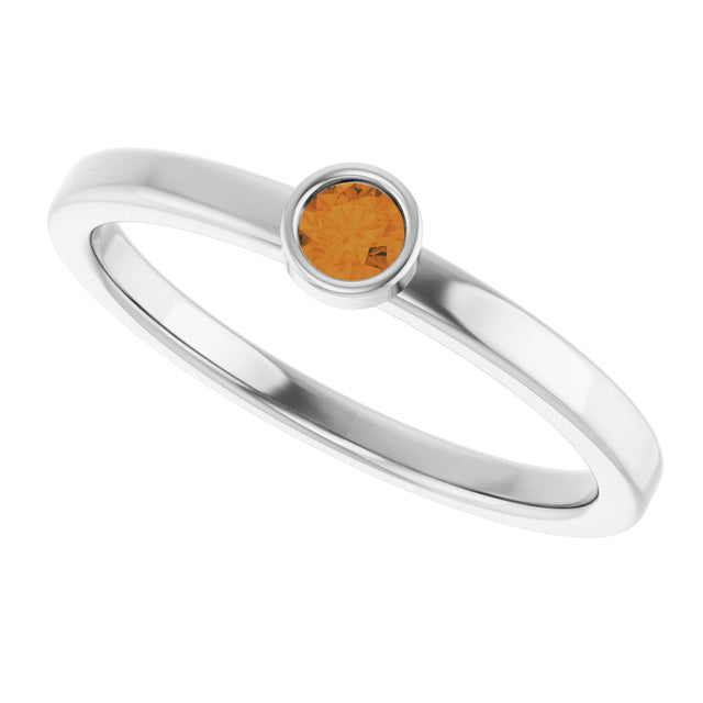 Platinum Round Natural Citrine Bezel-Set Solitaire Ring - view 5