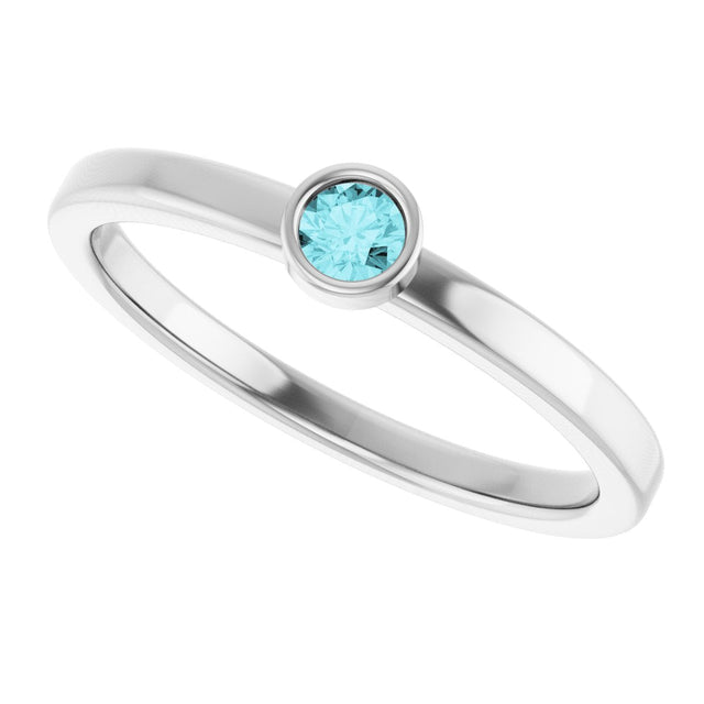 14K Gold Round Natural Blue Zircon Bezel-Set Solitaire Ring - White Gold - view 5