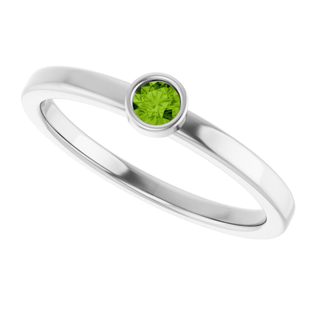 14K Gold Round Natural Peridot Bezel-Set Solitaire Ring - White Gold - view 5