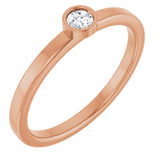 14K Gold Round Natural White Sapphire Bezel-Set Solitaire Ring - Rose Gold