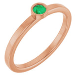 14K Gold Round Natural Emerald Bezel-Set Solitaire Ring - Rose Gold
