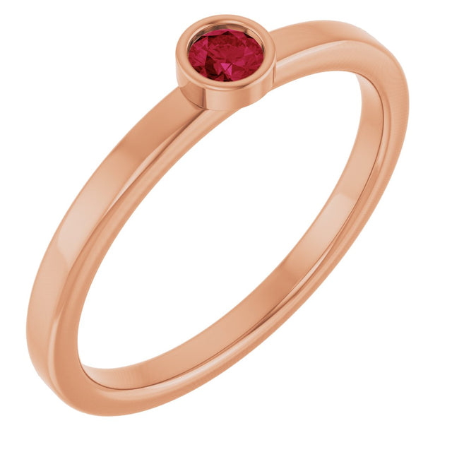 14K Gold Round Natural Ruby Bezel-Set Solitaire Ring - Rose Gold