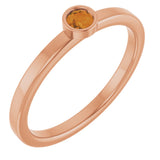 14K Gold Round Natural Citrine Bezel-Set Solitaire Ring - Rose Gold
