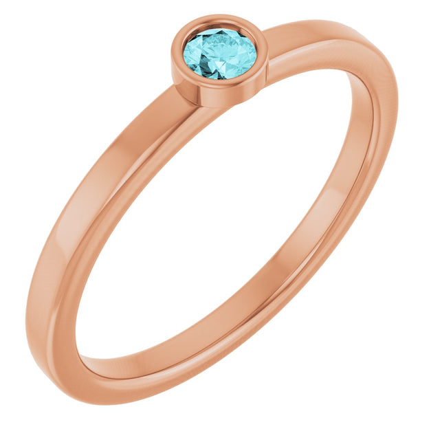 14K Gold Round Natural Blue Zircon Bezel-Set Solitaire Ring - Rose Gold