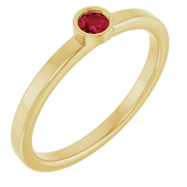 14K Gold Round Natural Ruby Bezel-Set Solitaire Ring - Yellow Gold
