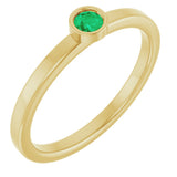 14K Gold Round Natural Emerald Bezel-Set Solitaire Ring - Yellow Gold