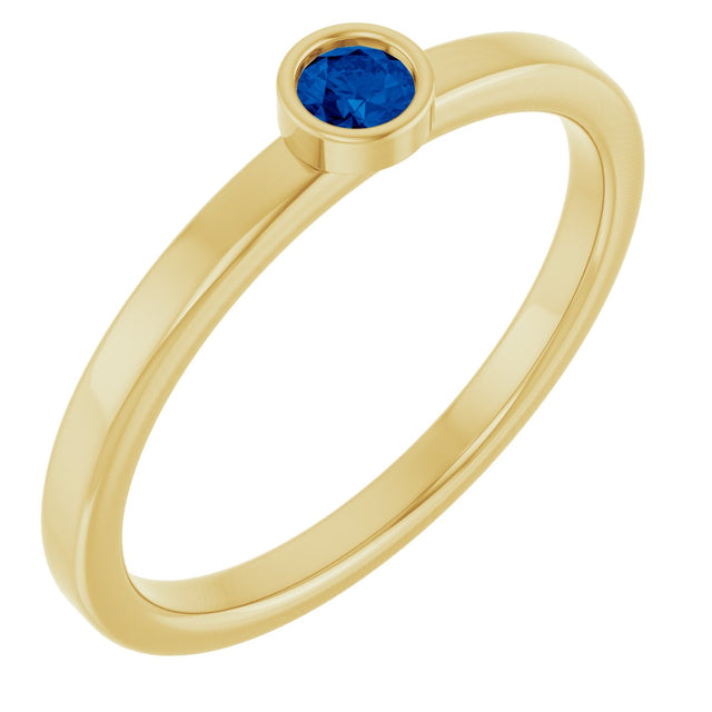 14K Gold Round Natural Blue Sapphire Bezel-Set Solitaire Ring - Yellow Gold