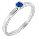 14K Gold Round Natural Blue Sapphire Bezel-Set Solitaire Ring - White Gold
