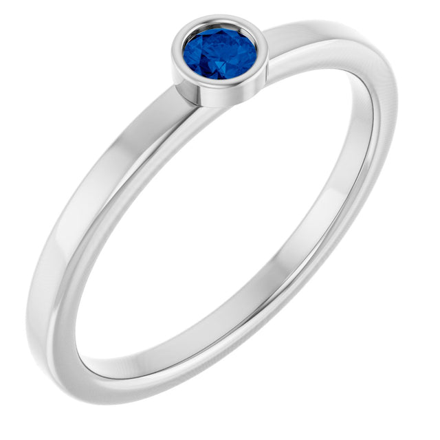 14K Gold Round Natural Blue Sapphire Bezel-Set Solitaire Ring - White Gold