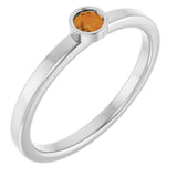 14K Gold Round Natural Citrine Bezel-Set Solitaire Ring - White Gold