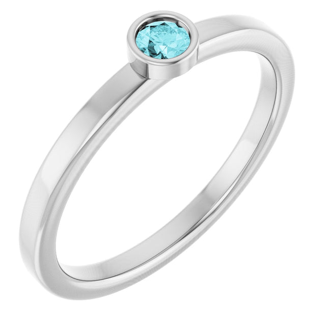 Platinum Round Natural Blue Zircon Bezel-Set Solitaire Ring