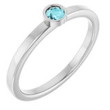 14K Gold Round Natural Blue Zircon Bezel-Set Solitaire Ring - White Gold