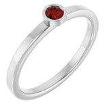 Platinum Round Natural Mozambique Garnet Bezel-Set Solitaire Ring