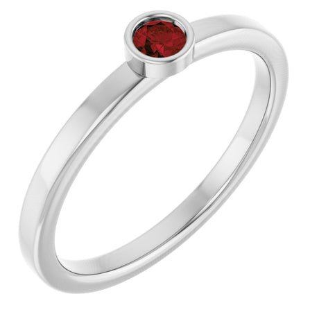 Platinum Round Natural Mozambique Garnet Bezel-Set Solitaire Ring