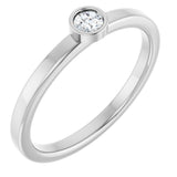 14K Gold Round Natural White Sapphire Bezel-Set Solitaire Ring - White Gold
