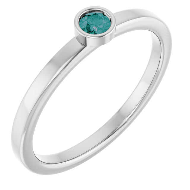 Platinum Round Natural Alexandrite Bezel-Set Solitaire Ring