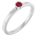 Platinum Round Natural Ruby Bezel-Set Solitaire Ring