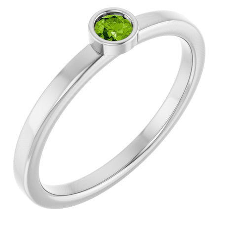 Platinum Round Natural Peridot Bezel-Set Solitaire Ring