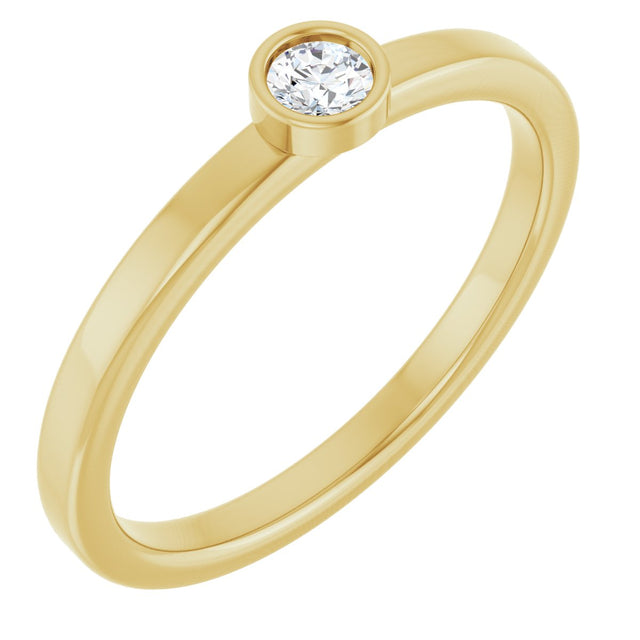 14K Gold Round Natural White Sapphire Bezel-Set Solitaire Ring - Yellow Gold