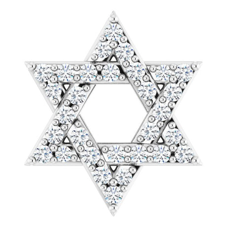14K Gold Round Natural Diamond Star of David Necklace or Pendant - White Gold
