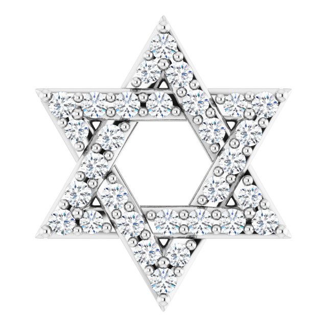 14K Gold Round Natural Diamond Star of David Necklace or Pendant - White Gold