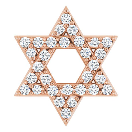 14K Gold Round Natural Diamond Star of David Necklace or Pendant - Rose Gold