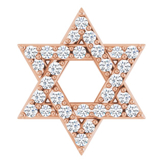14K Gold Round Natural Diamond Star of David Necklace or Pendant - Rose Gold