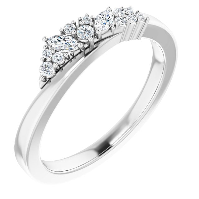 14K Gold Natural Diamond Accented Ring VII - White Gold