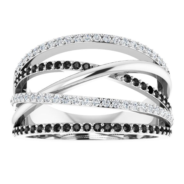 14K Gold Round Natural Diamond Criss-Cross Ring XIX - view 3