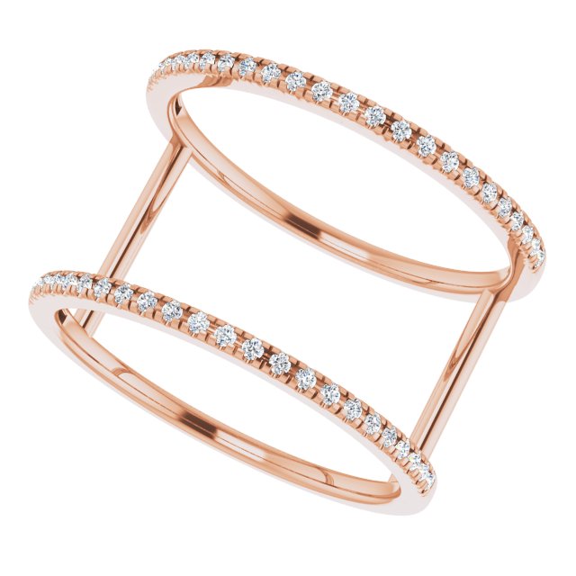 14K Gold Round Natural Diamond Negative Space Ring – 0.95mm Stones - Rose Gold - view 5