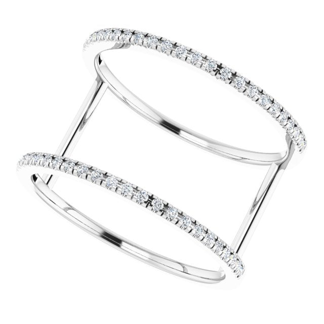 14K Gold Round Natural Diamond Negative Space Ring – 0.95mm Stones - White Gold - view 5