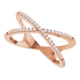 14K Gold Round Natural Diamond Accented Criss-Cross Ring – 0.95mm Stones - Rose Gold - view 5