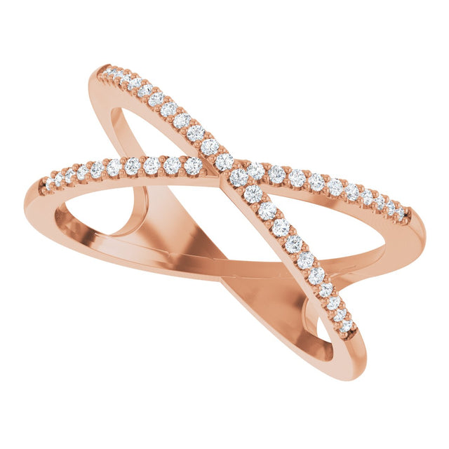 14K Gold Round Natural Diamond Accented Criss-Cross Ring – 0.95mm Stones - Rose Gold - view 5