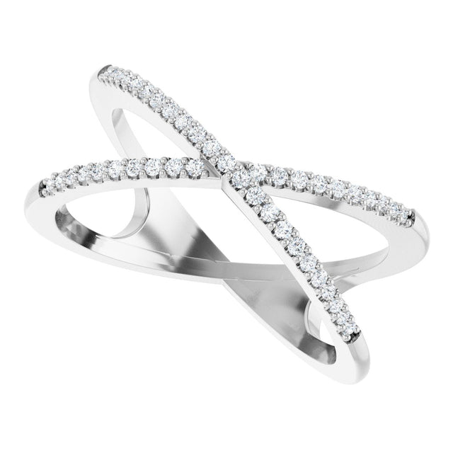14K Gold Round Natural Diamond Accented Criss-Cross Ring – 0.95mm Stones - White Gold - view 5